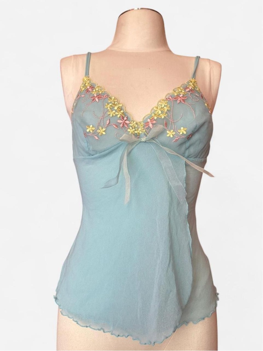 Victoria's Secret Light Blue Floral Embroidered Chemise
